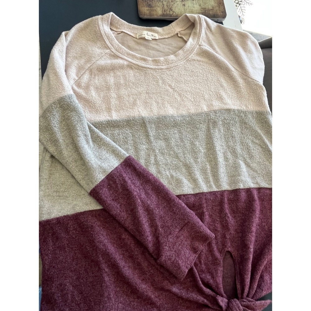 Nine Britton Color Block Long Sleeve‎ Tie Front Cozy Top Women's Size S